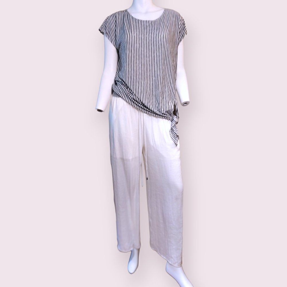 Naked Zebra White Linen-Like Flowy Beachy Trousers